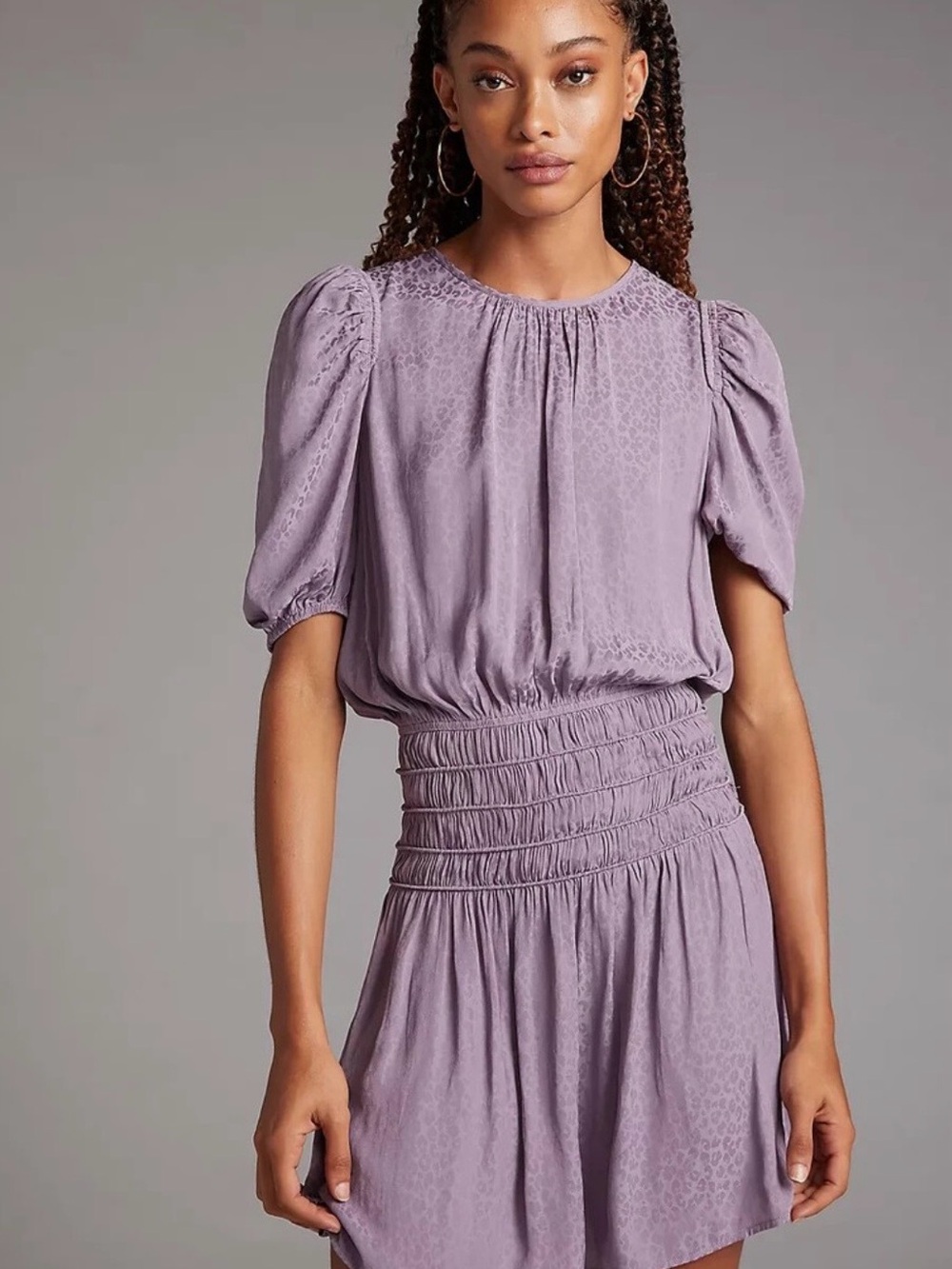 Current Air Lavender Puff-Sleeve Smocked Mini Dress